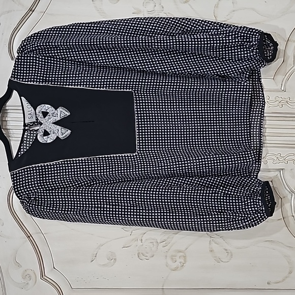 NWT SALONI Black & White Beaded Bow Silk Georgette Blouse Sz 8 - Picture 5 of 13